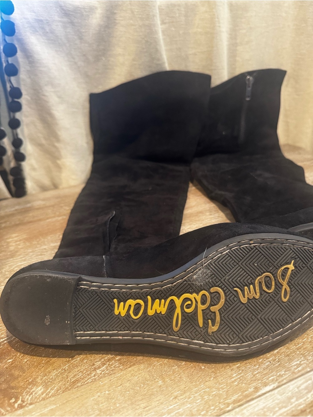 Sam Edelman Black Suede Over-the-Knee Zip Boots